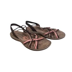Skechers Raggae Slim Simply Stretch Brown Pink Tan Sandals. SZ. 9